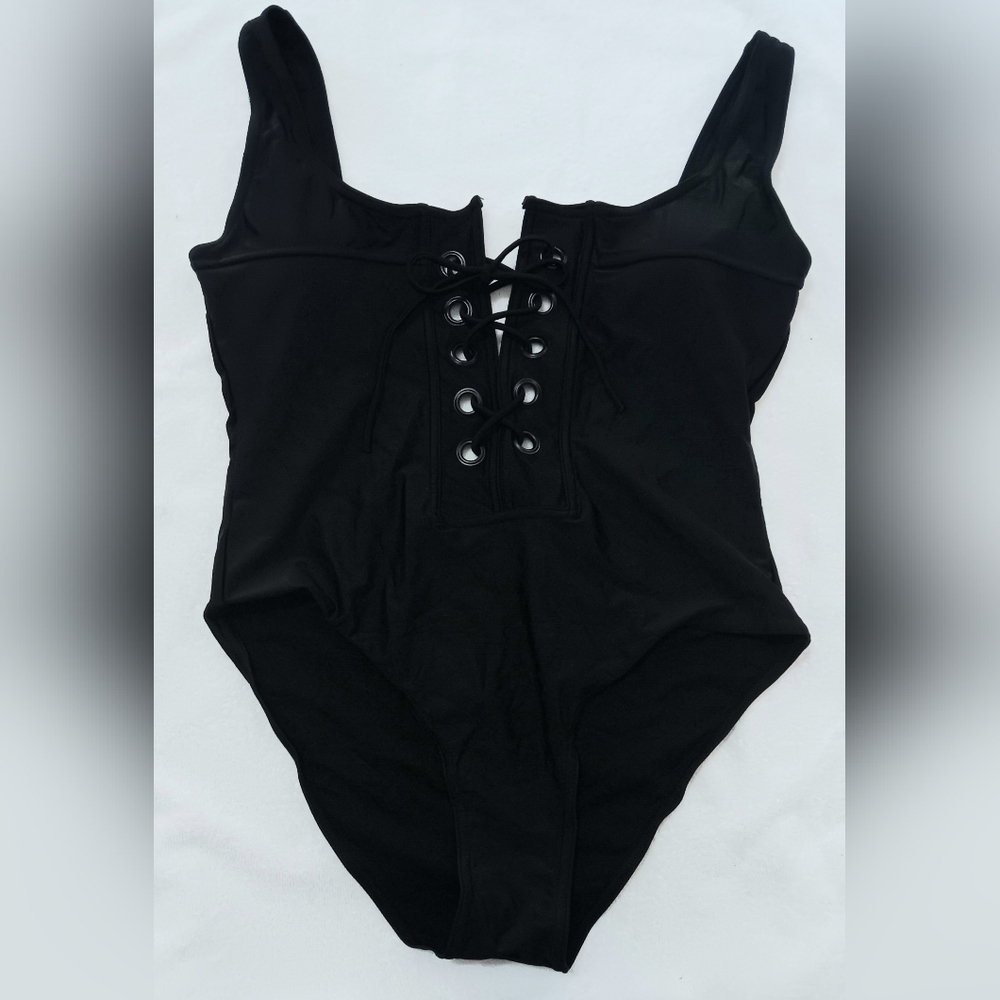 Perfect Sculpt Black Lace Up One Piece Swimsuit XL 1X